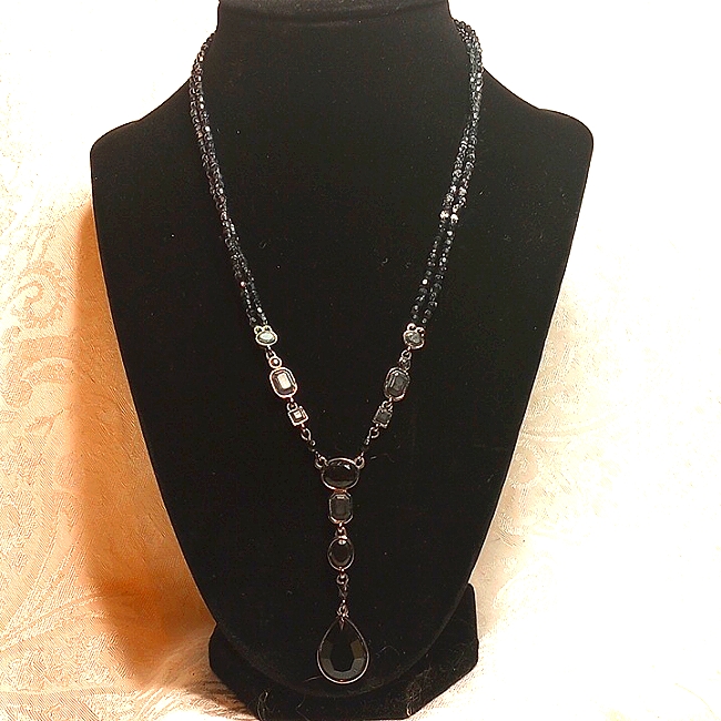 Carolina Herrera Vintage Ch Black Beaded Glass Necklace